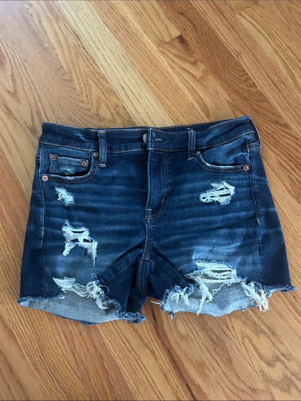 American Eagle Outfitters Dark Blue Distressed Denim Cutoff Shorts